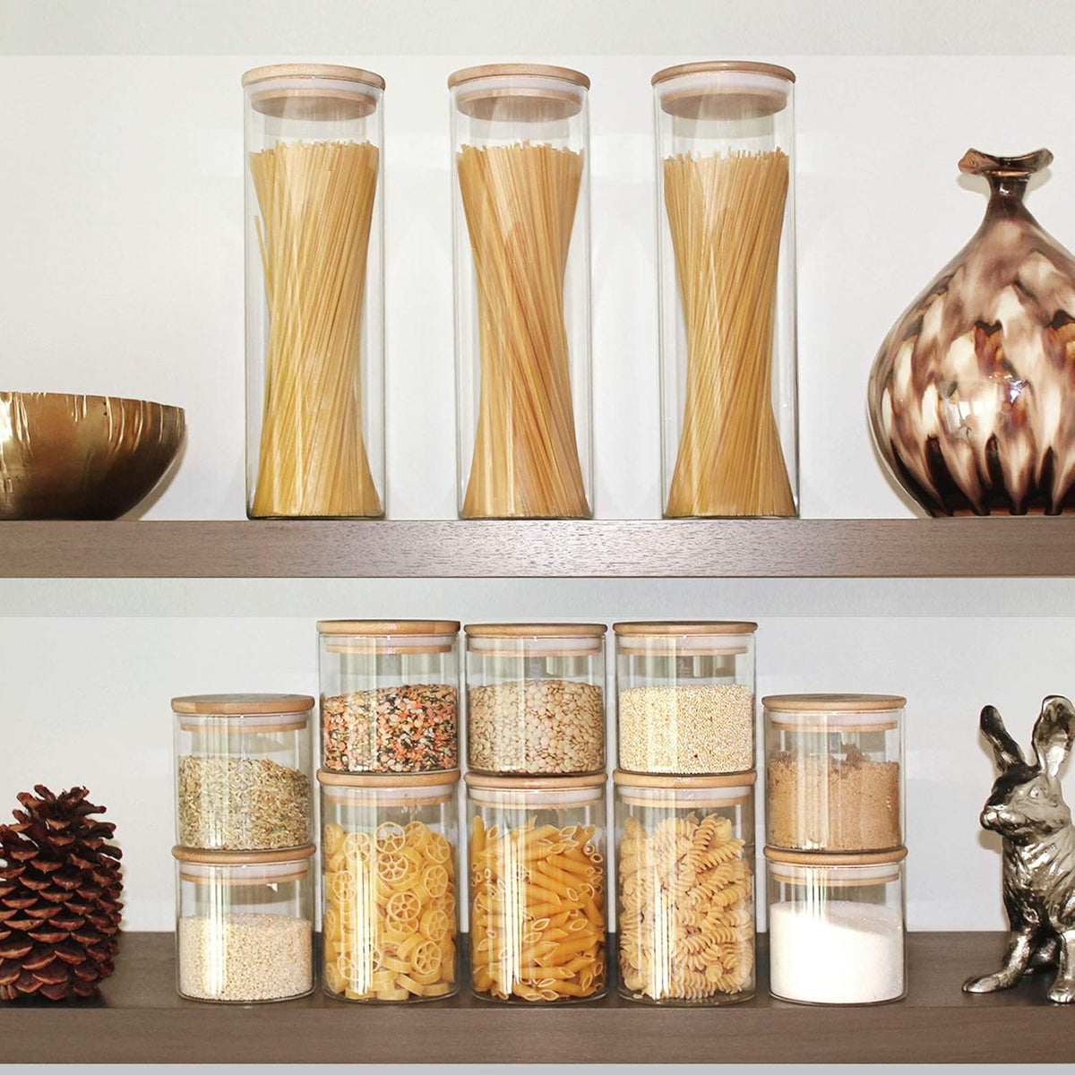 Glass Jars with Bamboo Lids (52Oz in 3 Pack), Food Storage Canisters Sets, Kitchen Pantry Jars with Airtight Lids, Large Glass Canisters with Lids