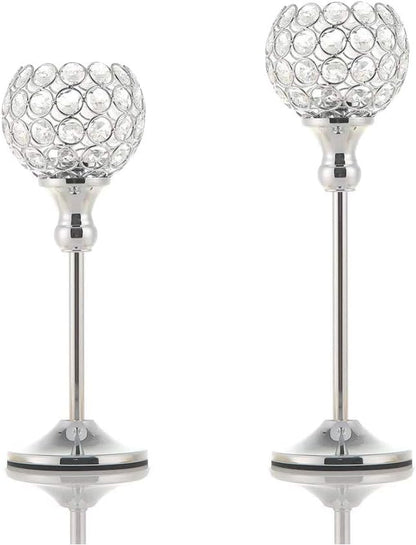 Silver Crystal Candle Holders，Candlestick Holders for Wedding Party Centerpiece
