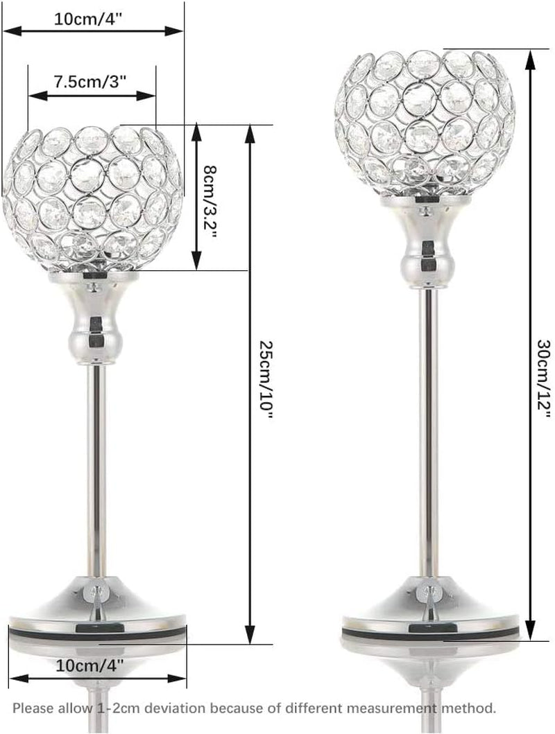 Silver Crystal Candle Holders，Candlestick Holders for Wedding Party Centerpiece