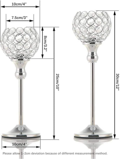 Silver Crystal Candle Holders，Candlestick Holders for Wedding Party Centerpiece