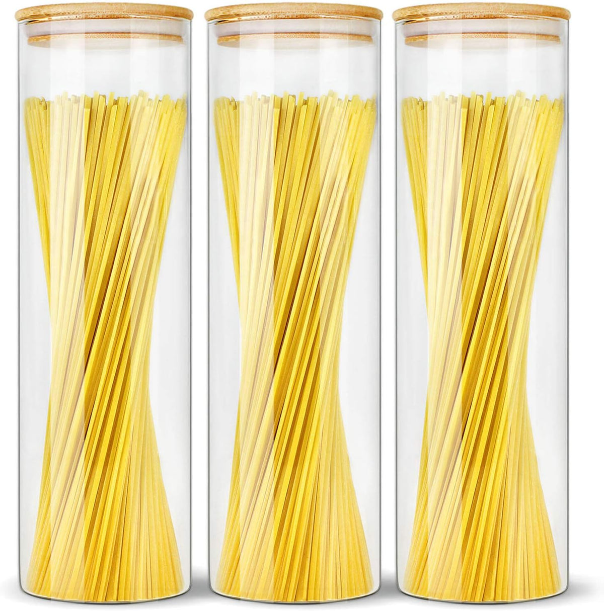 Glass Jars with Bamboo Lids (52Oz in 3 Pack), Food Storage Canisters Sets, Kitchen Pantry Jars with Airtight Lids, Large Glass Canisters with Lids