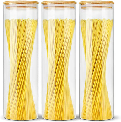Glass Jars with Bamboo Lids (52Oz in 3 Pack), Food Storage Canisters Sets, Kitchen Pantry Jars with Airtight Lids, Large Glass Canisters with Lids