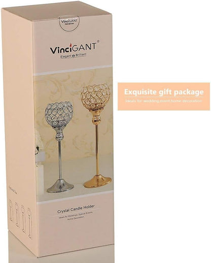 Silver Crystal Candle Holders，Candlestick Holders for Wedding Party Centerpiece