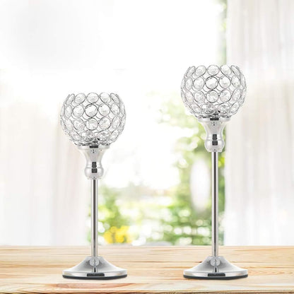 Silver Crystal Candle Holders，Candlestick Holders for Wedding Party Centerpiece