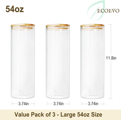 Glass Jars with Bamboo Lids (52Oz in 3 Pack), Food Storage Canisters Sets, Kitchen Pantry Jars with Airtight Lids, Large Glass Canisters with Lids